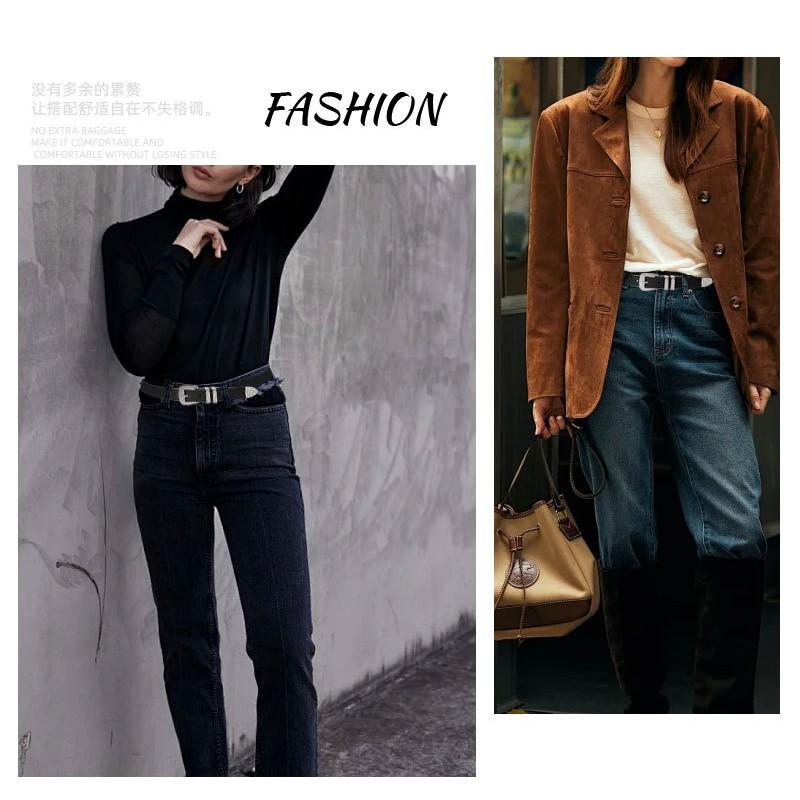 Womens Black PU Leather Belt With Rhinestone Decor Alloy Buckle Y2K Chic Waist Accessory Jeans Casual Office Wear