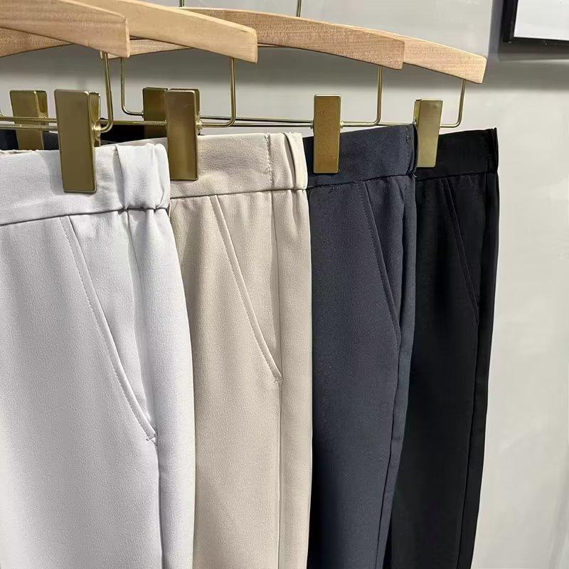 Men's British-Style Straight Slim-Fit Drapey Trousers, Korean Tapered Nine-Point Suit Pants