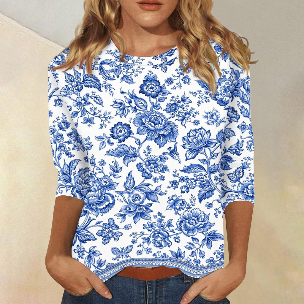 Women Casual Loose Fit Top 3/4 Sleeve Lightweight Printed Blouse Soft Fabric Comfortable Fit Stylish Design
