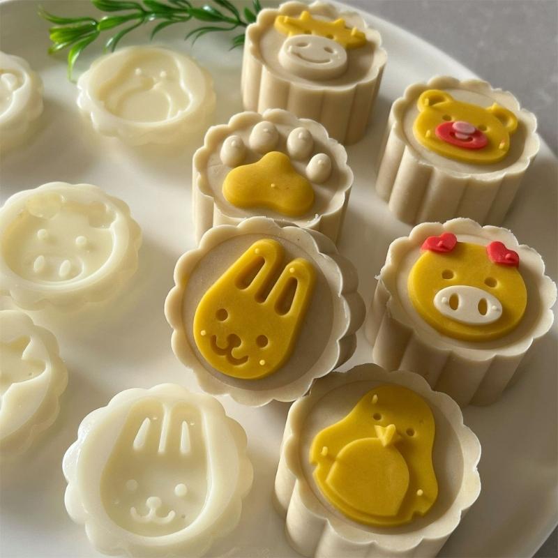 Ice Skin Pastries Mold Hand Pressed Mooncakes Mold Round Bean Pastes Cake Molds Plastic Dessert Mould for Cooking Lover