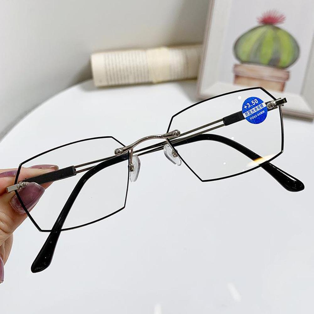Rimless Polygon Fashion Simple Comfortable Anti-Blue Light Multilayer Coating Reading Glasses +0.75 To +4
