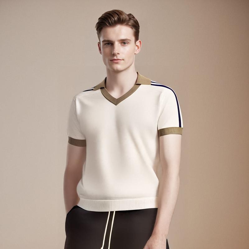 

Летняя Ретро Топ Мода Роскошная Мужская Повседневная Футболка Поло Короткий Рукав Цветовой Блок Отложной Воротник Приталенный Трикотаж 3XL белый