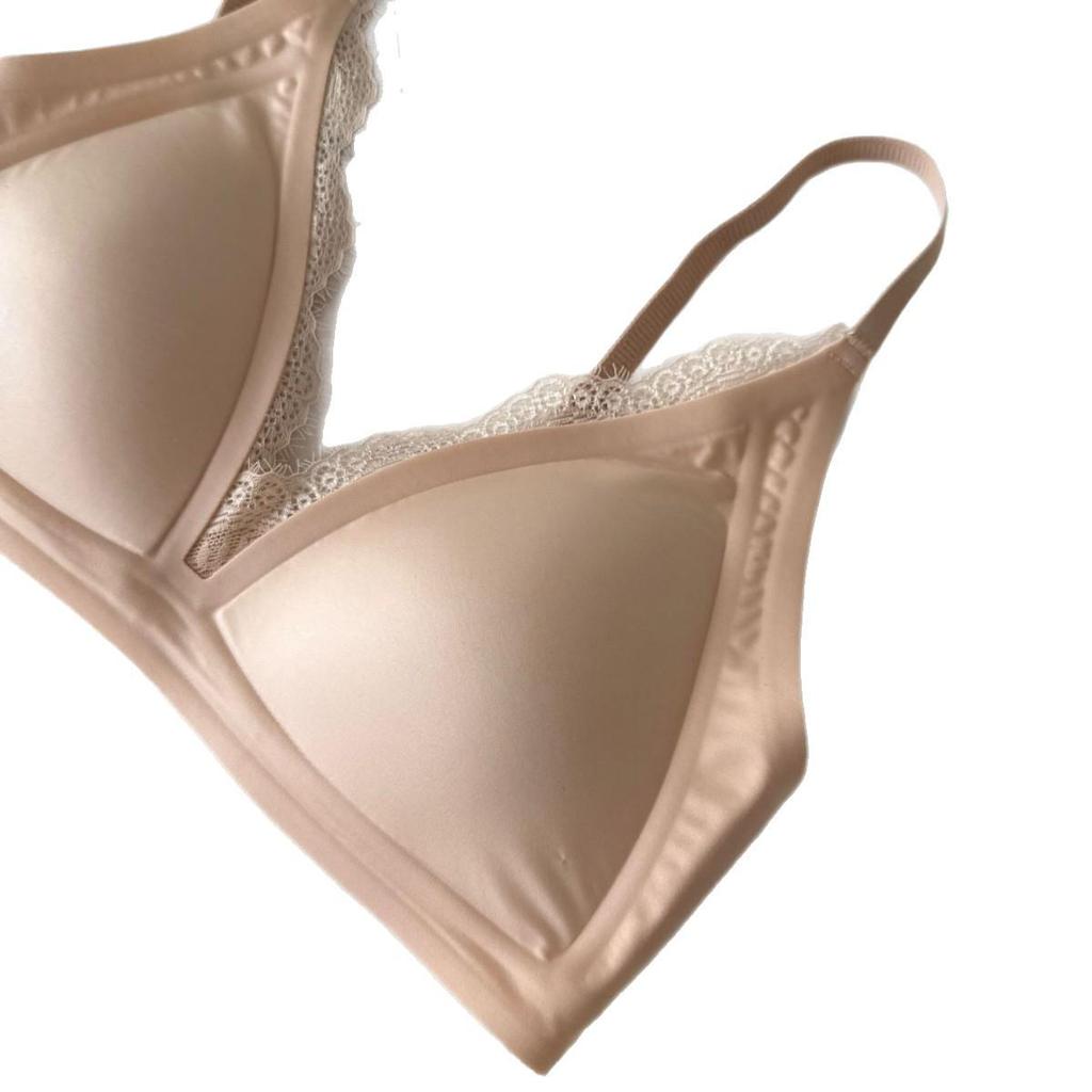 Romantic Satin Eyelash Lace Deep V Bra & Seamless Triangle Thin Cup