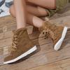 2025 Winter New Lace-up Warm Cotton Shoes Women's Flat Fleece Thickened Plus Size Snow Boots