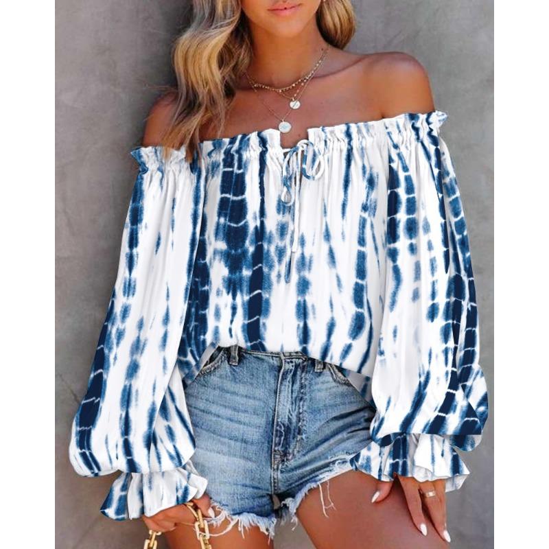 Women S One Shoulder Long Sleeve Printed Casual Shirt