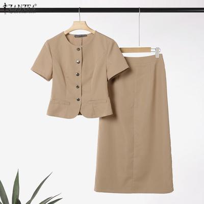 Women Short Sleeve Blouse and Skirts Summer Two Piece Sets