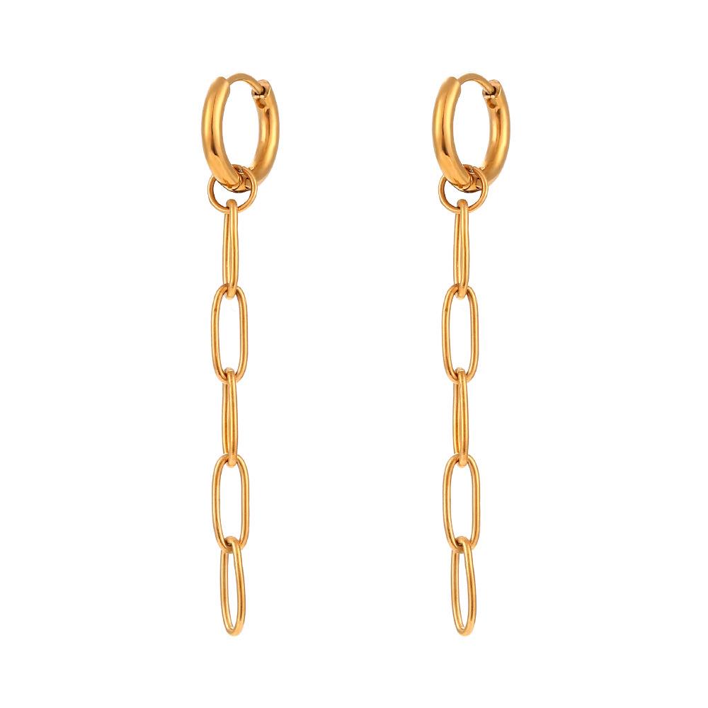 European and American 18K Gold Plated Tassel Earrings: Fashionable Simple Paperclip Chain Design
