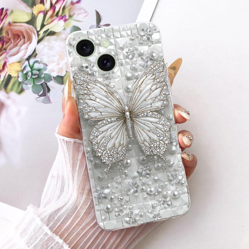 Silicone Case For iPhone 15 Pro Max Cover Stylish Flower Soft TPU Capa Protective Phone Covers For iPhone 15 15Plus 15Pro Bumper
