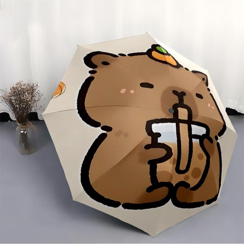 1pc Cute Capybara Illustration Automatic Open/Close Umbrella - Portable Collapsible Umbrella with 8-Rib Stability, Fashion Lovers Yy251017151