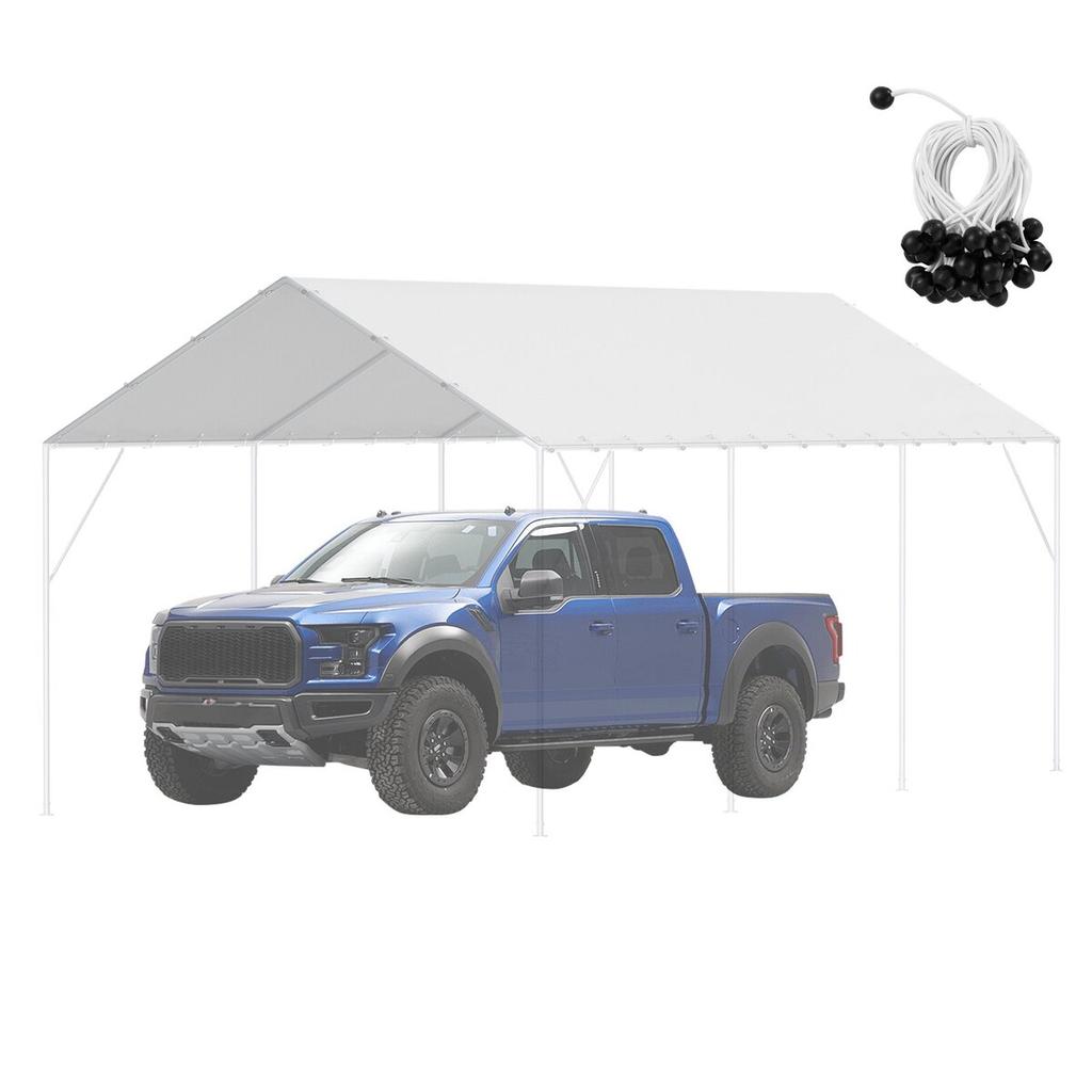 10 x 20 ft Carport Replacement Canopy Cover, Garage Top Tent Shelter Tarp Heavy-Duty Waterproof & UV Protected, Easy Installation with 40 Ball