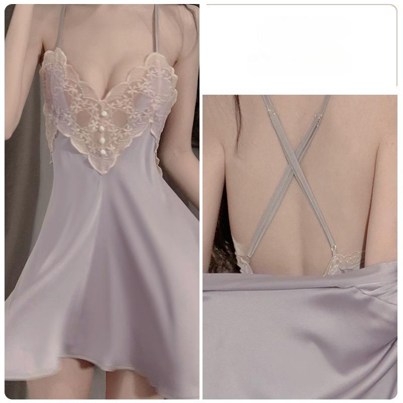 

Women’s Comfortable Sleep Dress Loose Nightgown Lace Backless Cami Nightdress XL фіолетовий