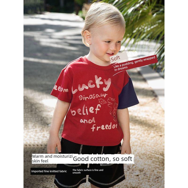 David Bella Kidsren's T-Shirt 2026 New Boys' Pure Cotton Short-Sleeved Tops Baby Boy Printed Summer Bottoming Shirt