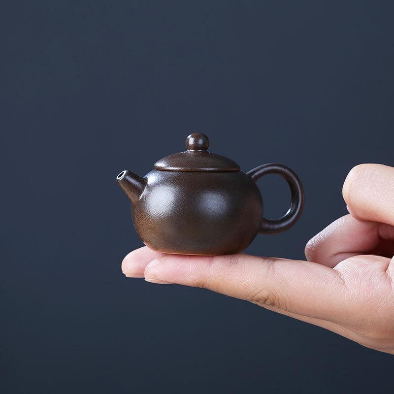 Kiln-altered Mini Purple Clay Teapot, Playable Fingertip Tea Pet and Ornament for Kung Fu Tea Sets