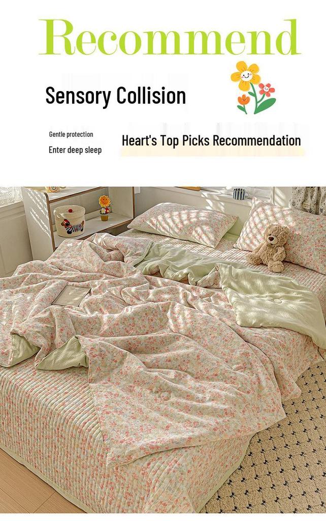 Double-Layer Gauze Summer Comforter Set: Single Piece, Machine Washable, Ideal for Air-Conditioned Rooms, Spring & Summer Use