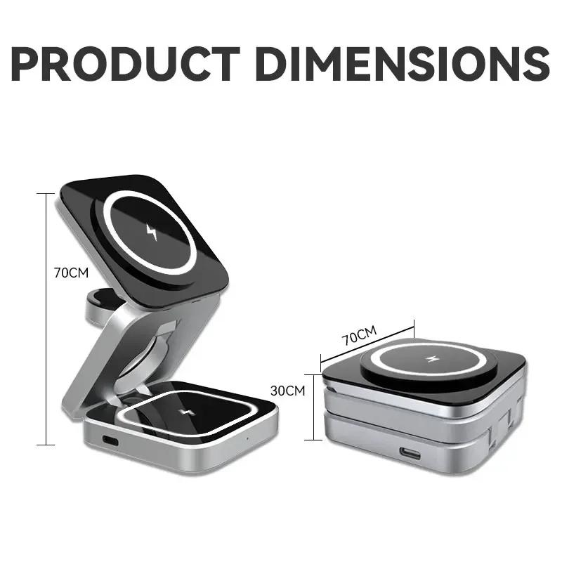 3 In 1 Foldable Magnetic Wireless Charger For Magsafe iPhone 16 15 14 13 12 IWatch AirPods 3/2 Fast Charging Holder Dock Station
