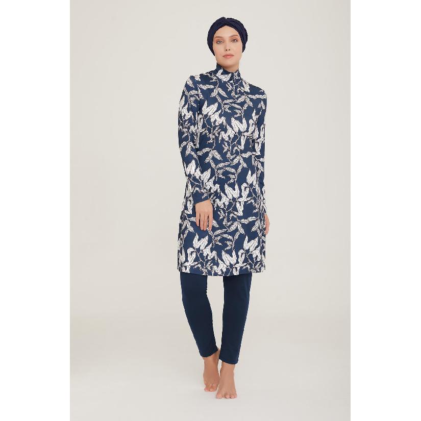Summer modest swimwear set floral print - long sleeve tunic and full length leggings set - muslin swimwear - UV protection beachwear - summer burkini