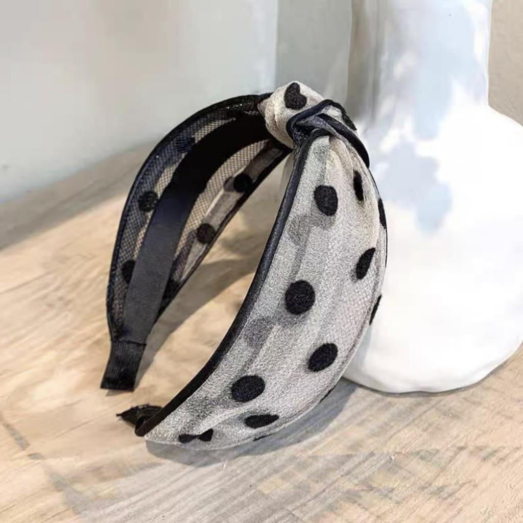 Summer European and American retro wide-brimmed polka-dot mesh headband women's bow high skull top wash face widened headband hair accessories