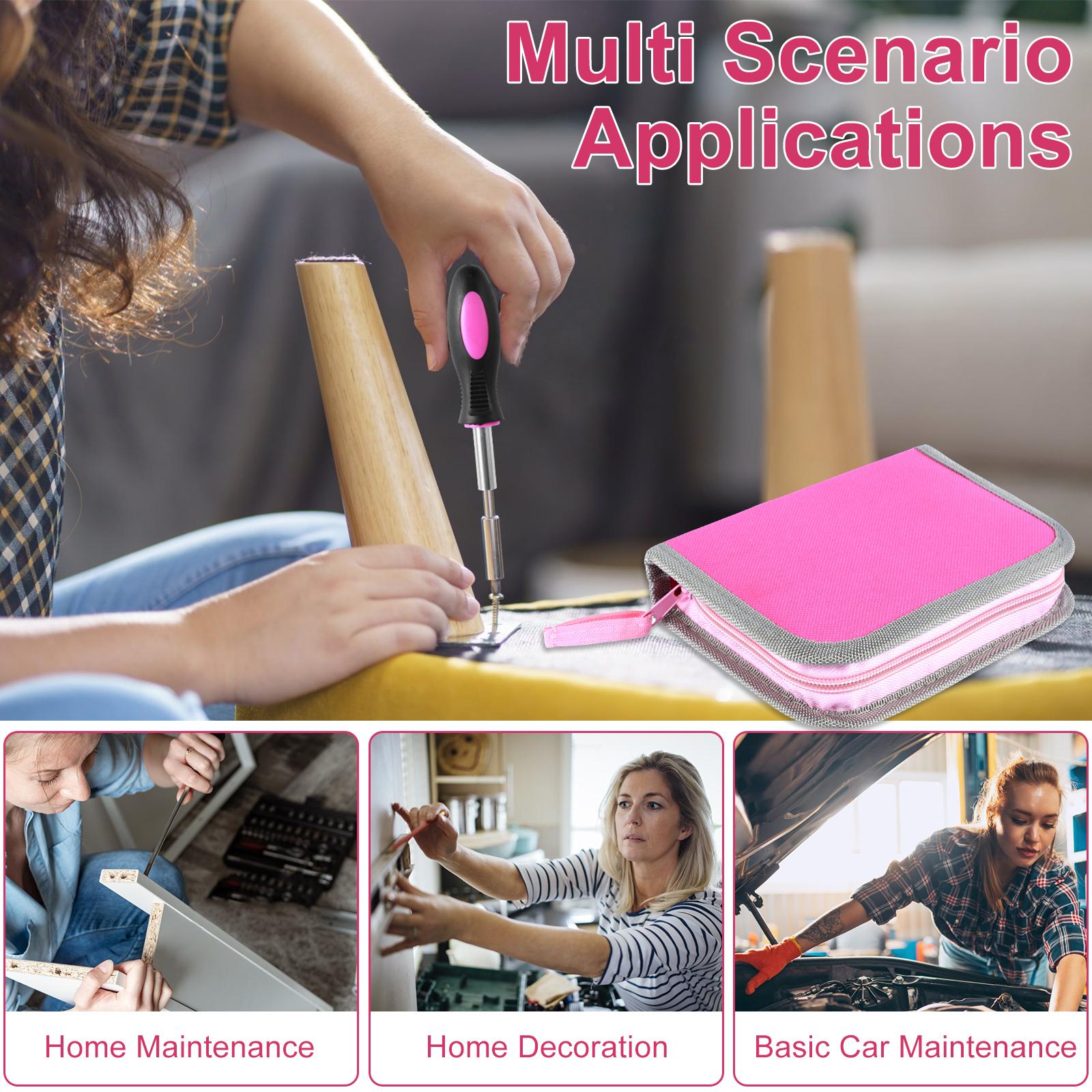 23Pcs Household Repair Tool Kit Multifunctional Pink Home Hand Tool Set with Storage Bag Portable Women Repair Tool Combination rosa