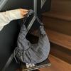 Women's Large Capacity Crossbody Bag Canvas Pleated Plaid Nylon Bag Commuter Shoulder Bag
