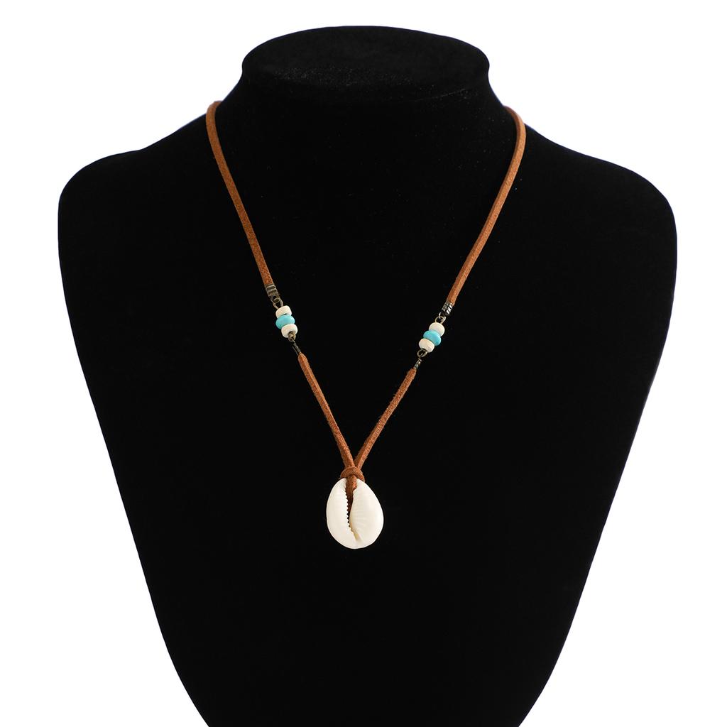 Salircon Bohemian Simulation Shell Pendant Choker Simple Brown Korean Velvet Clavicle Necklace Men's Casual Party Jewelry