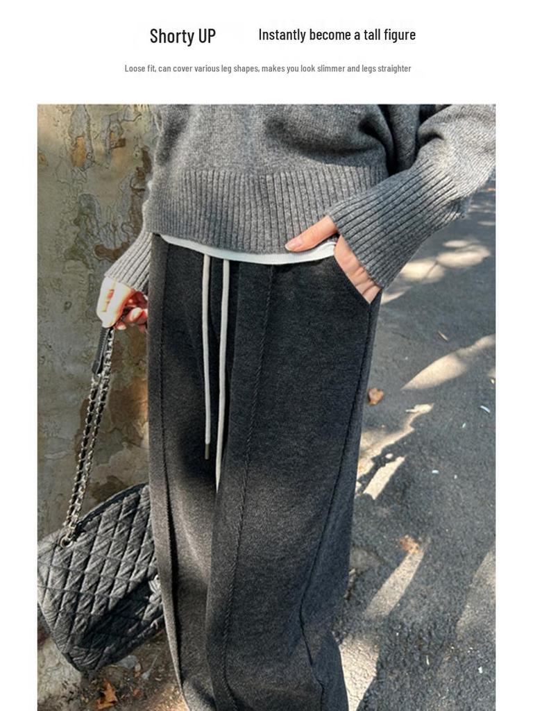 Women's Early Autumn Fleece-Lined High-Waisted Herringbone Trousers: Slimming, Casual Straight-Leg Design