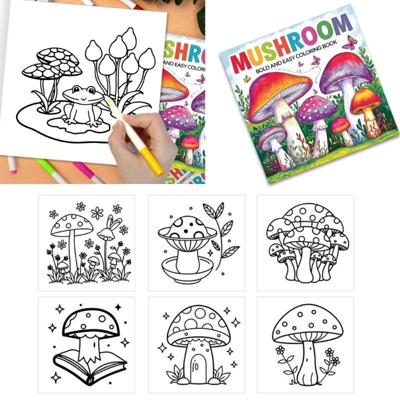 Big Coloring Book for Children Toddler Cartoon Mushroom Coloring Book Animal Dinosaur Coloring Book for Kids 21X21cm