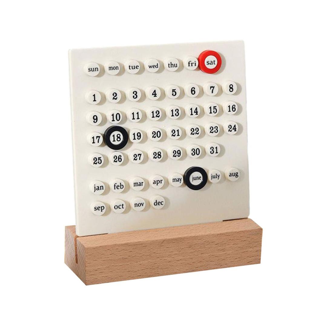 1 Tischkalender mit Holzsockel, 3 Ringe zur Datumsmarkierung, Acrylring