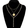 Boho Gold Color Multi-Layer Necklace Set for Women Fashion Zircon Bow Knot Water Drop Heart Pendant Necklaces Jewelry