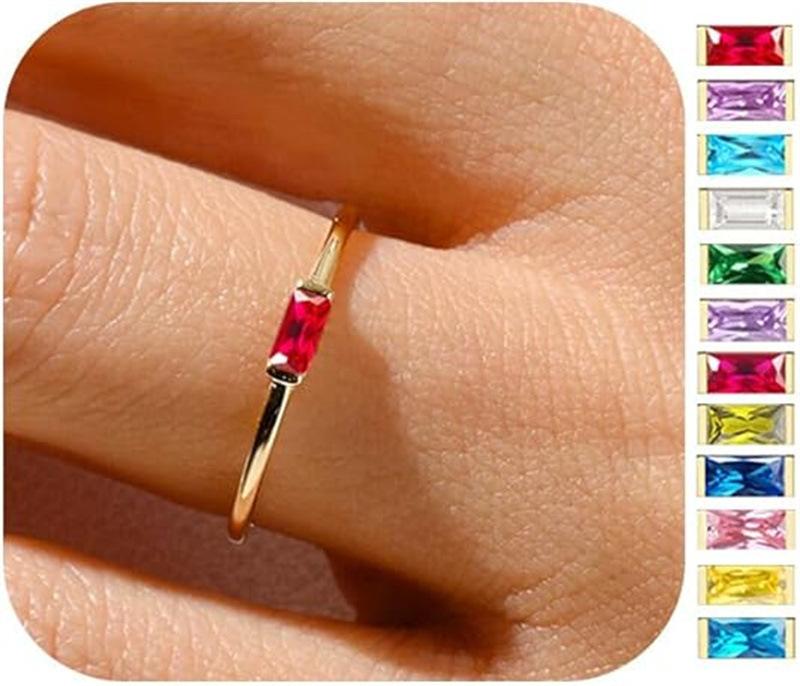 December Birthstone Colorful Zircon Ring Women Simple Band Gold Plated Preserving Fashion Jewelry no. 6