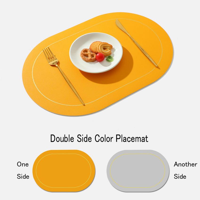 4PCS Leather Placemats Oval Double Sides 2 Colors Waterproof Nordic Modern Kitchen Decor for Home Dining Table Plates Cups Pads