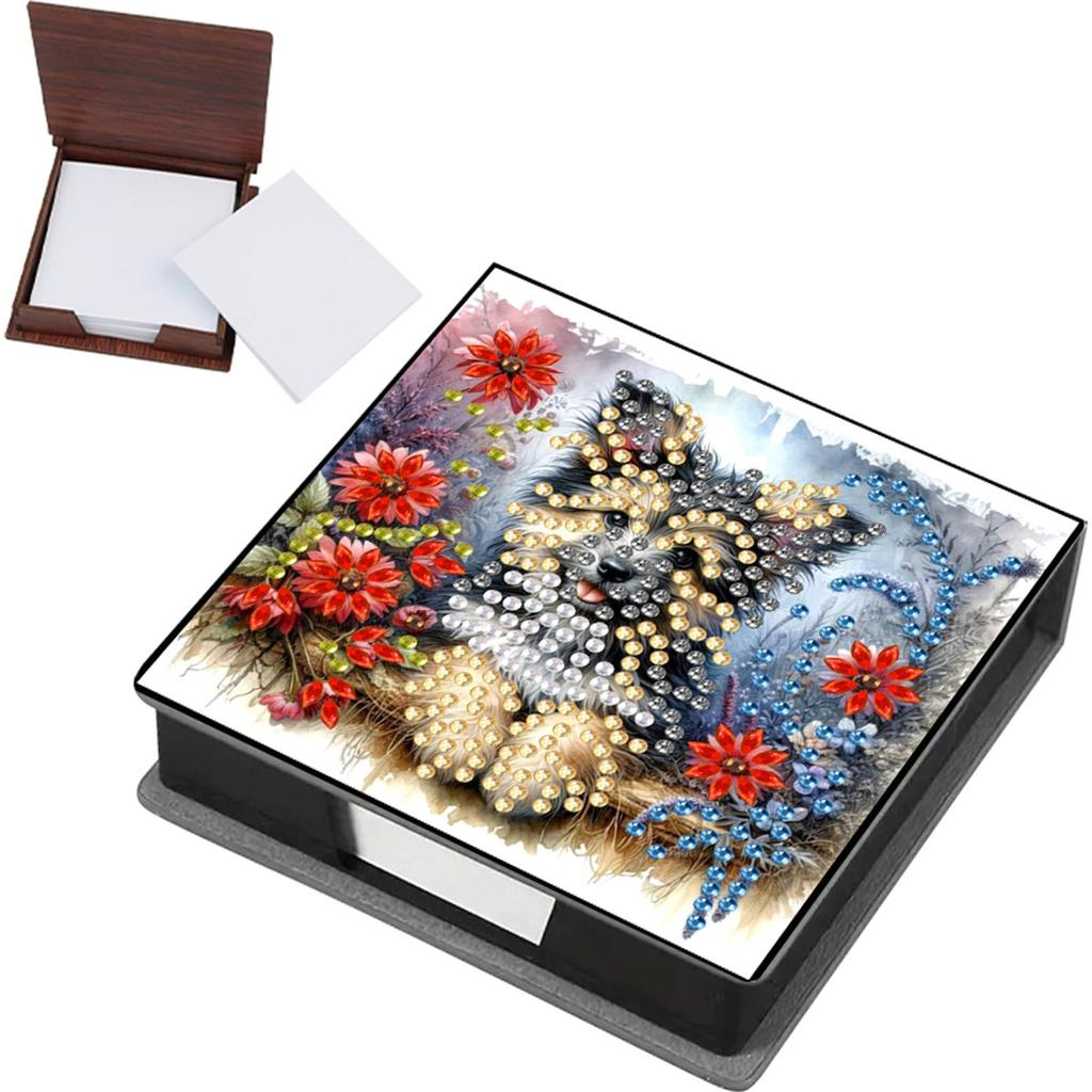 PU Animals Gem Painting Memo Pad Holder Mosaic Kit Flowers Rhinestones Post It Dispenser Animals & Flowers for Home Office