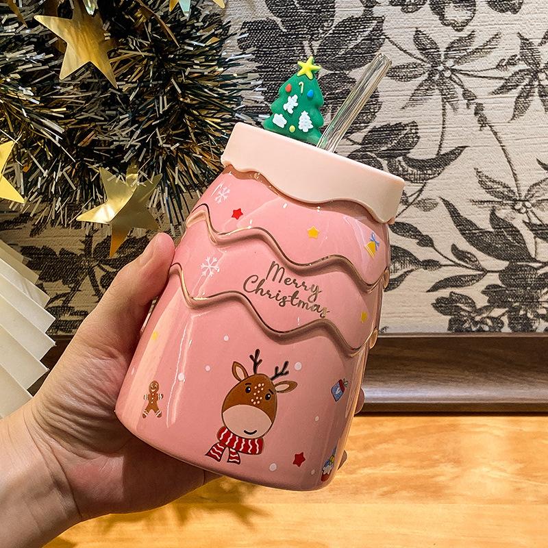 

Creative and cute Christmas gift Christmas tree straw cup Girls ceramic mug Girlfriend souvenir gift box 301-400ml