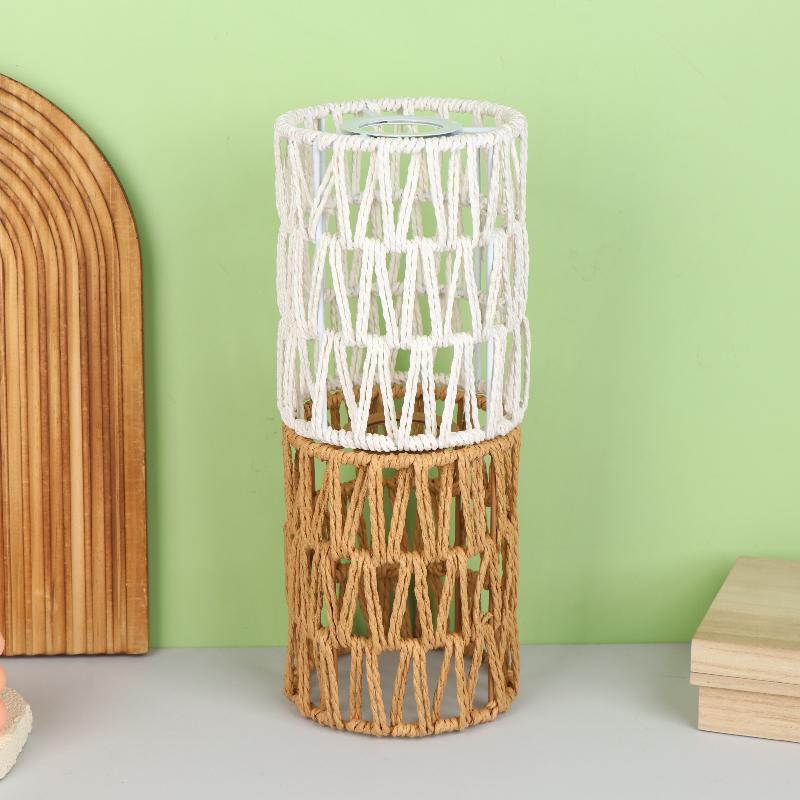 Handmade Paper Rope Woven Rattan Lampshade Boho Decorative Lampshade Table Lamp Decorative For Garden Yard Living Room