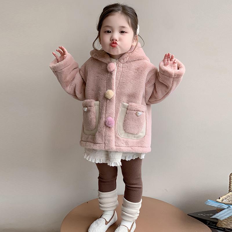 

2025 Зимний комбинезон с капюшоном из искусственного меха для маленьких девочек – Милая и теплая верхняя одежда 100 cm