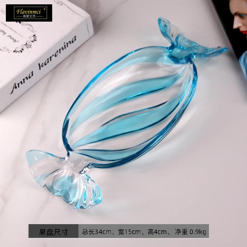 

Тарелка для закусок из утолщенного хрусталя Поднос для десертов в форме конфет Блюдо для сервировки на вечеринку Рождественская декоративная посуда Праздничная сервировка синий