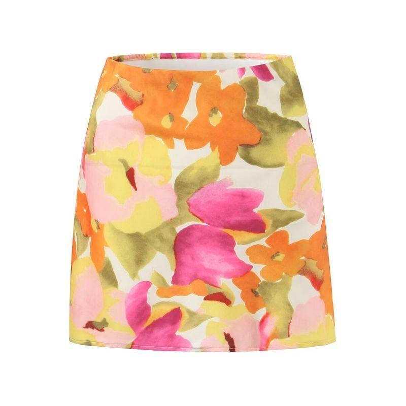 

Oil Painting Tulip Girlish Style Slim Fit A- line Skirt Tulip overskirt (unlined)(High quality) L