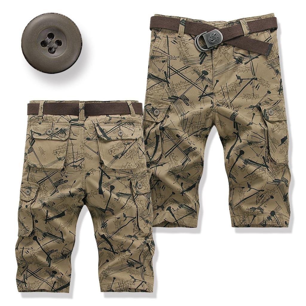 Ανδρικά Καλοκαιρινά Casual Φαρδιά Σορτς Εργασίας με Μοτίβο Παραλλαγής και Πολλαπλές Τσέπες