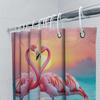 Graceful Pink Flamingos Shower Curtain for Bathroom - Tropical Water Scene with Sunset and Moonlight Waterproof Polyester