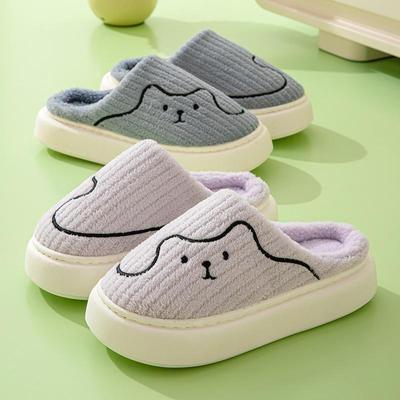 Women's Thick-Soled Plush Cotton Slippers: Non-Slip, Silent, Heeled, and Warm—Furry Cotton Shoes for Couples and Men for Outdoor Use