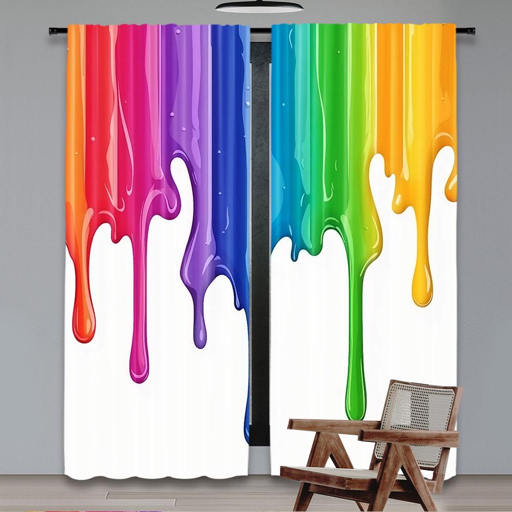 2Pcs Color Paint Drip Curtains Rainbow Curtains Suitable For Bedroom Bathroom Living Room Dining Room Study Room Office A