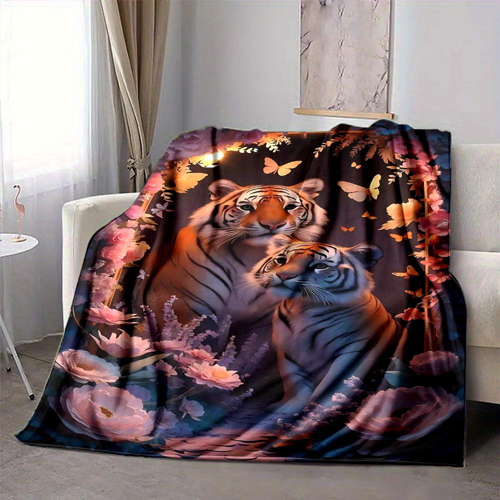 1pc Tiger Family Blanket Lightweight Flannel Blanket Throw Blanket For Sofa, Bed, Travel, Camping yy2509026169