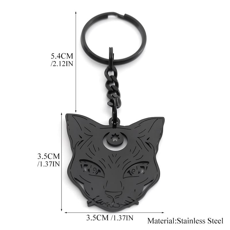 Witch Cat Crescent Moon Star Keychain for Women Men Stainless Steel Silver Color Bag Charm Accessories Jewelry llaveros K8574S01