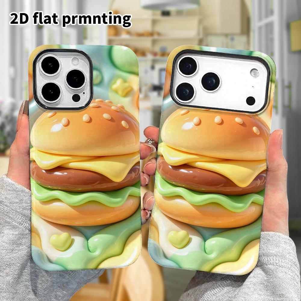 Phone case: 2D flat design suitable for iPhone 18 17 16 15 14 13 Pro protective case, macaron hamburger, perfect Christmas and Halloween holiday gift