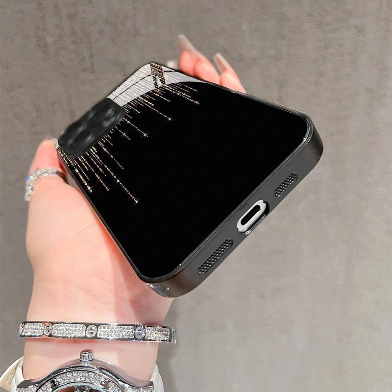 Meteor Shower Pattern Tempered Glass Phone Case For iPhone 17 16 15 14 13 12 11 Pro Max 17Air 16E 7 8 Plus XR XS X Back Cover