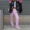 Damska Kurtka Wiatrówka z Kołnierzem Stojącym i Długim Rękawem Luźny Krój Streetwear z Nadrukiem Listów i Wyścigów