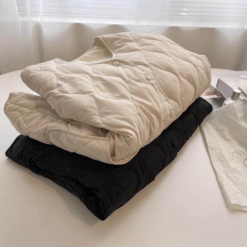 Collarless Lamb Wool Splicing Lightweight Diamond Grid Winter Korean Version Loose Small Fragrant Warm Cotton Clothes Cotton Clothes for Women