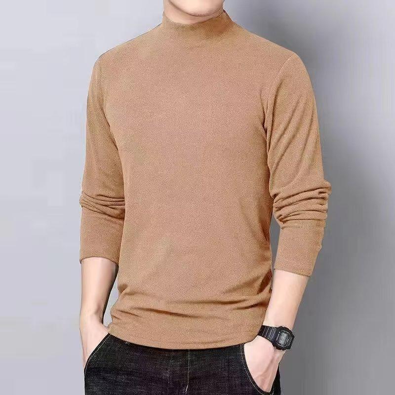 Men's Mock Neck Long-Sleeve Slim Fit Velvet Fleece T-Shirt