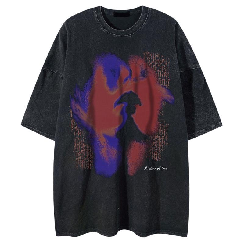 YPRS men s design sense of national tide oversize American street niche loose couple ins washing water short sleeve t-shirt S чёрный