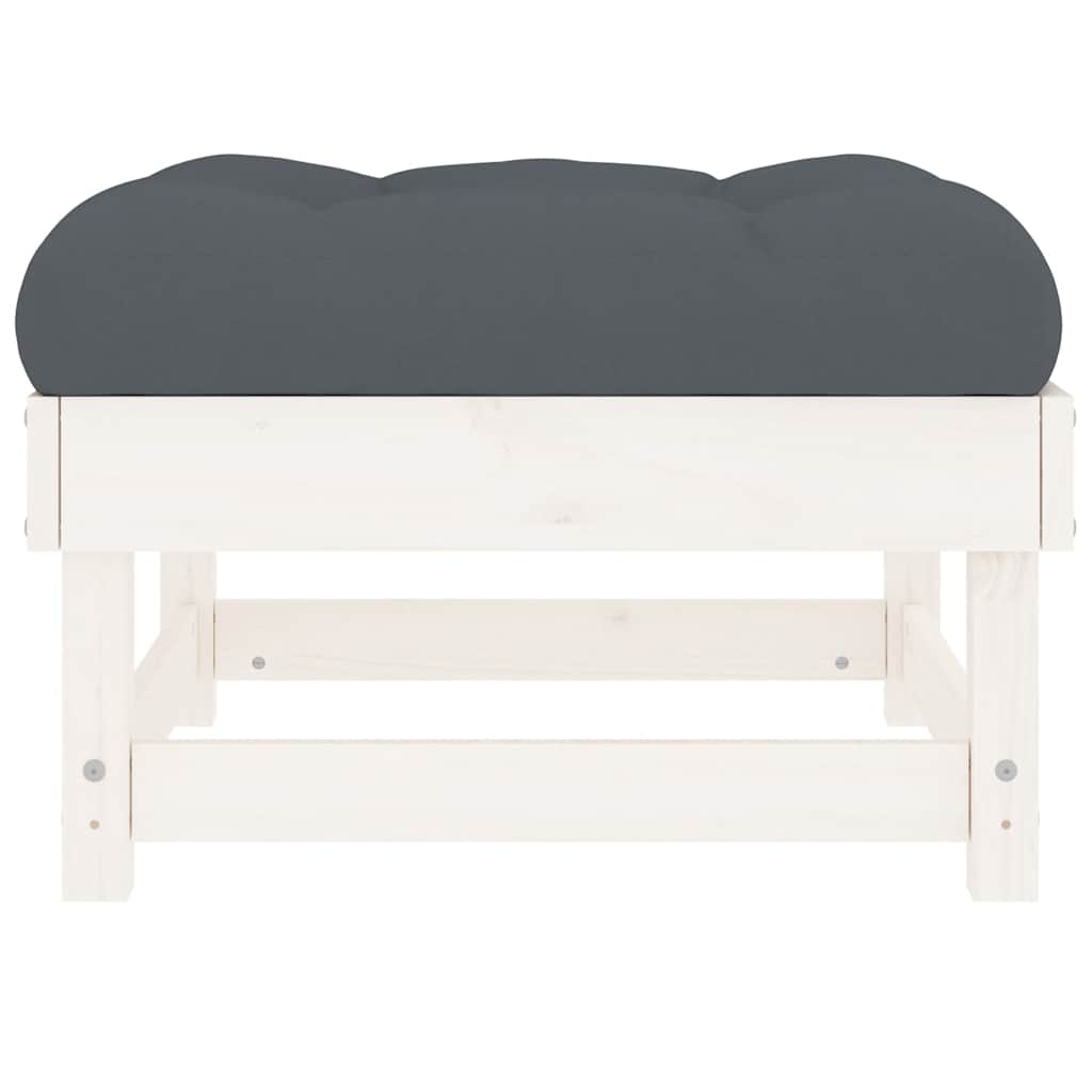 Garden Stool with Cushion White Solid Pine Wood