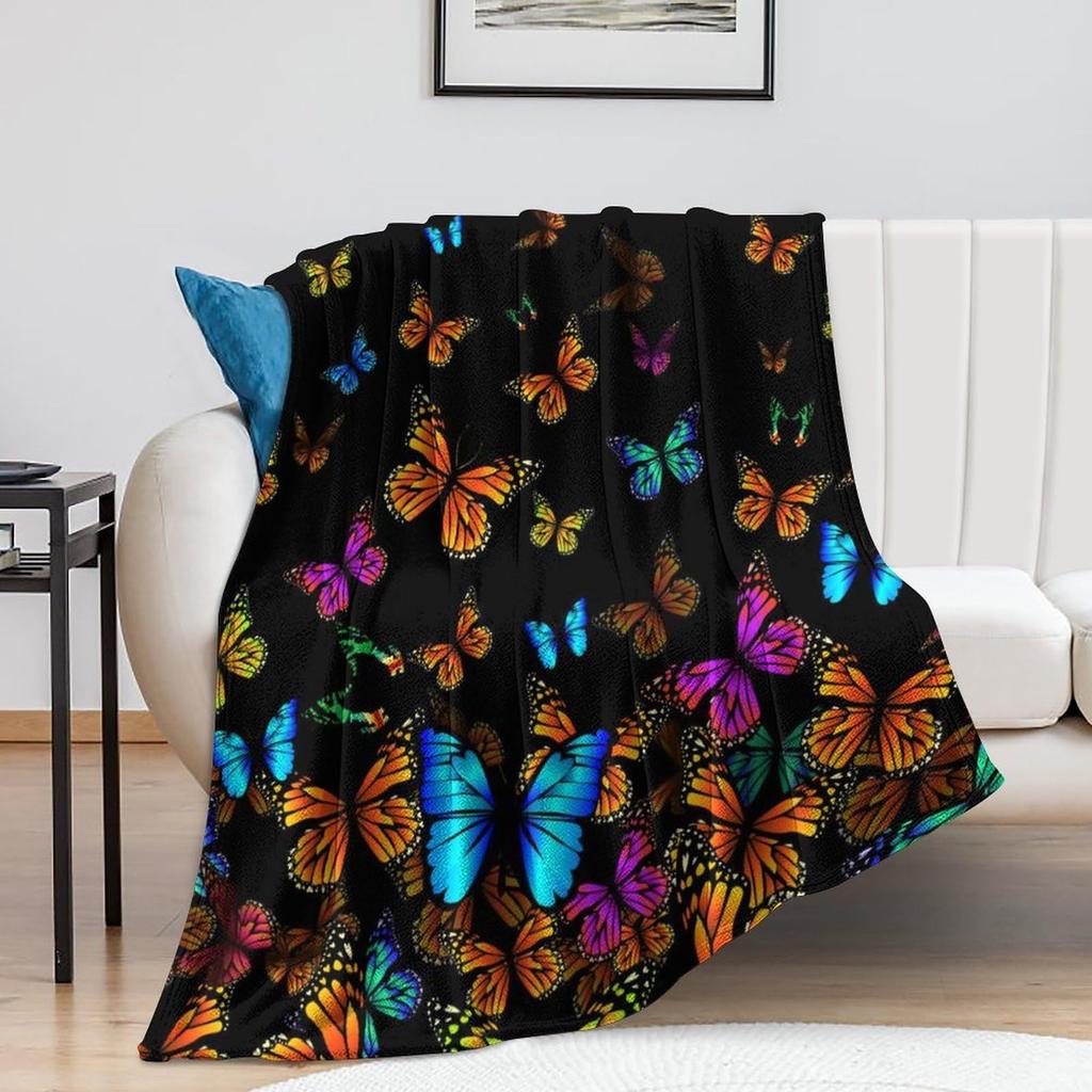Colorful Butterfly Pattern Digitalprinted Polyester Bedroom Velvet Flannel Cover Blanket Fleece Soft Cover Blankets for Beds